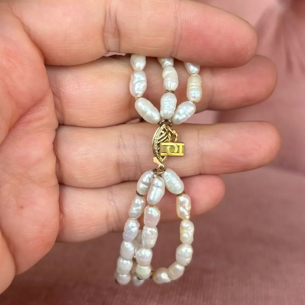 Freshwater Pearl Bracelet 14K Gold Clasp | Triple Strand | Vintage
